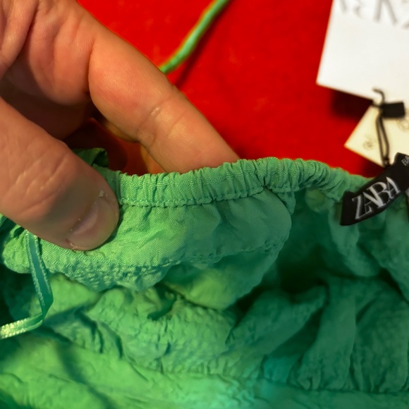 Zara oversized green textured tiered midi sun dress NWT - Picture 9 of 12